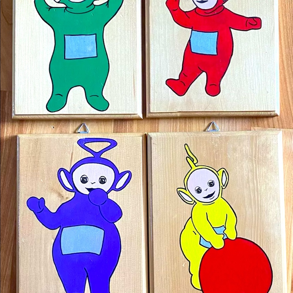 TELETUBBIES Kids Room Decor Wooden Wall Plaques Homemade Hand painted Set Of 4